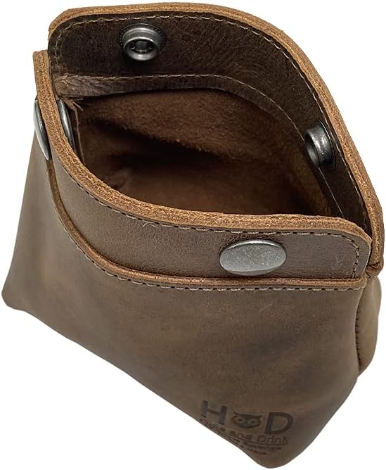 Hide & Drink, Leather Double Snap Pouch, Coin Purse, Cash & Card Holder, Cable Organizer, Makeup, Handmade (Bourbon Brown)