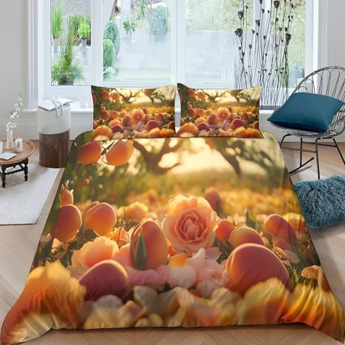 Parure de lit luxe imprimé pêches mûres 3D microfibre résistante lit double - 4