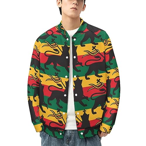 Rastafarian Flag with The Lion Men‘s Baseball Jacket Long Sleeve Casual Coat Bomber Jacket Unisex Streetwear3