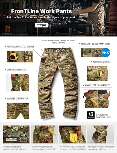 Image of CQR Men's Quick Dry Work Pants, Water Resistant Outdoor Tactical Pants, Lightweight Stretch Cargo Hiking Pants