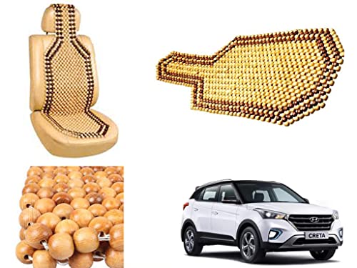 Image of Car Bead Seat Wooden Beads Cushion Cover Pad for Hyundai Creta 2018 2019, Acupressure Sitting Seat Cover | Cream Color - Pack of 1