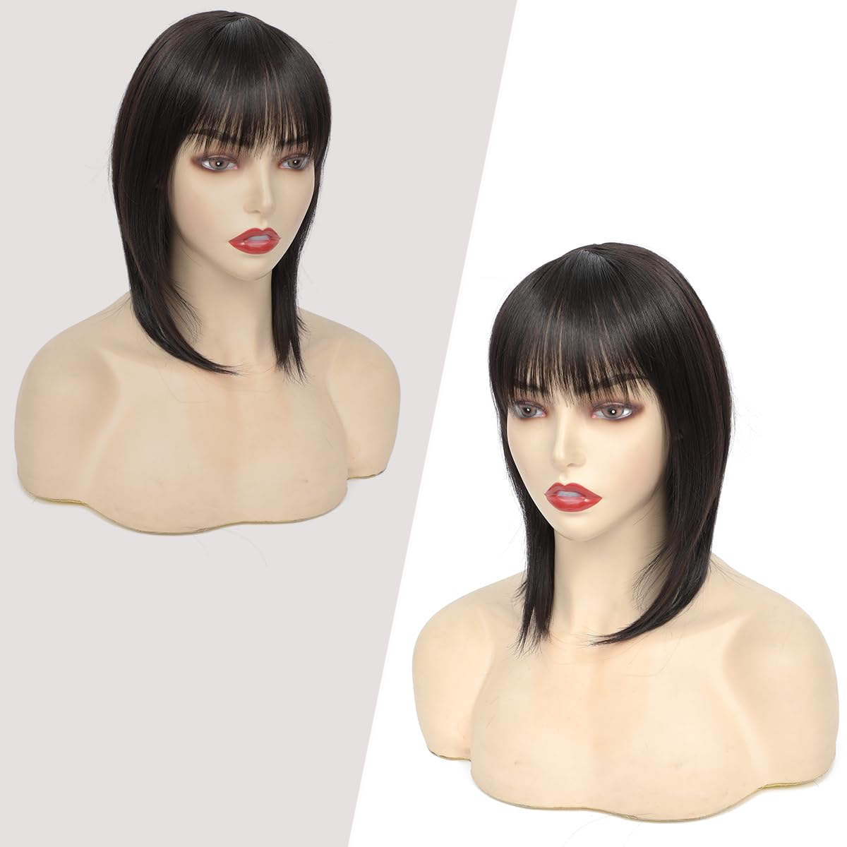 Yamel Hair Topper for Women Natural Synthetic Hairpieces 12 Inch Sunburn Hair Topper with Bangs Straight Wiglets Hairpieces for Thinning Hair - Image 2