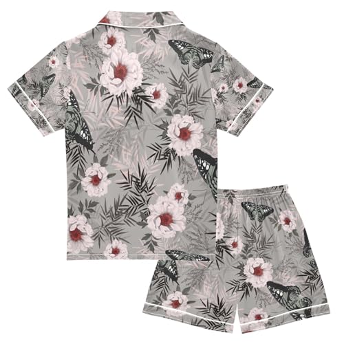 senya Peony Butterflies Flower Satin Summer Pajama Sets Silk Short Sleeve Button Down Sleepwear2