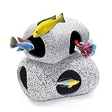 MUNLIT Ceramic Fish Tank Decorations, Betta Fish Tank Accessories Rock Caves, Stackable Aquarium Cic