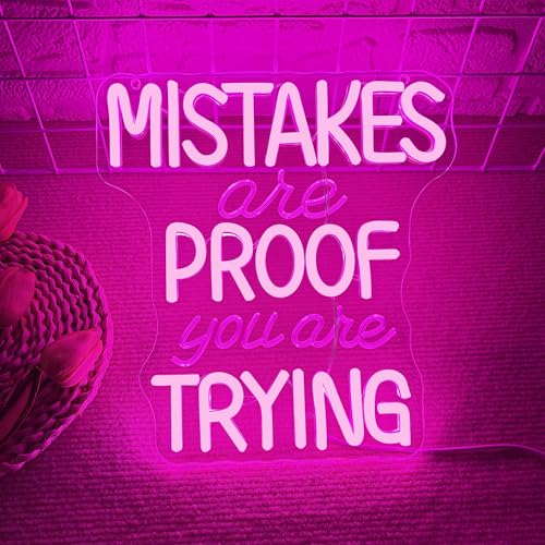 Image of Allball Mistakes Are Proof You Are Trying Neon Sign, Motivational Neon Sign USB Powered LED Dimmable, for Classroom Office Children Room Bedroom Living Room Sign, Graduation Gift(11.8 * 11 In)