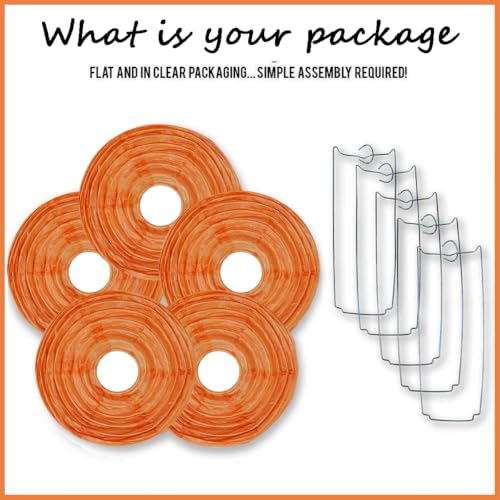 Image of 12 Inch Orange Round Paper lantern,Chinese Japanese Pendant Lamp Shade(Set of 5, Orange)