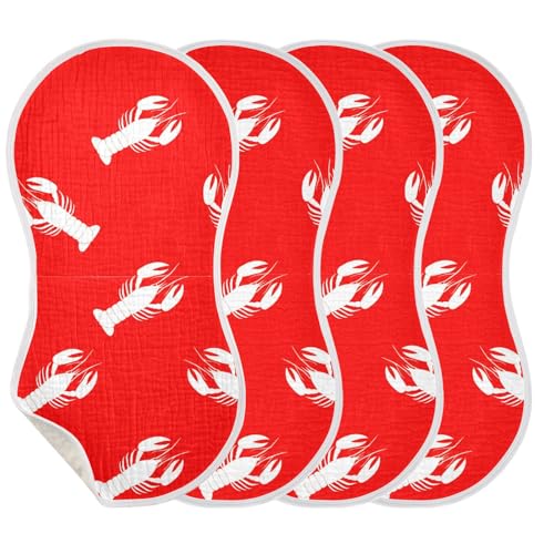 MCHIVER Crawfish Red Cartoon Baby Burp Cloths Cotton Washcloths Soft Absorbent Burping Rags for Baby Girl Boys Newborn Towel 4 Pack3