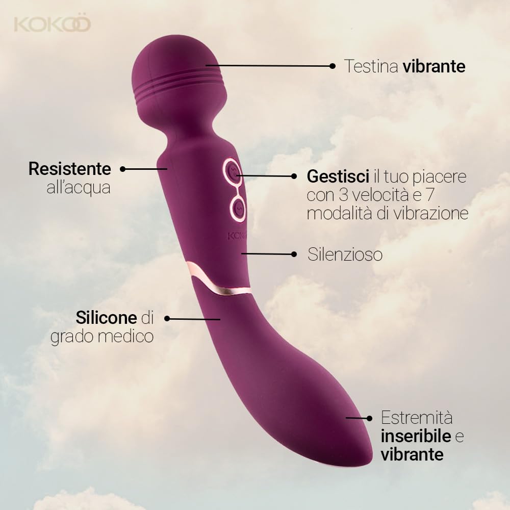 Kokoö Vibratore Vaginale con Testina Terapeutica Dimmi | 3 Velocità e 7 Modalità di Vibrazione | Silicone morbido, Motore Potente e Silenzioso | Ricaricabile tramite USB e Impermeabile (Fucsia)