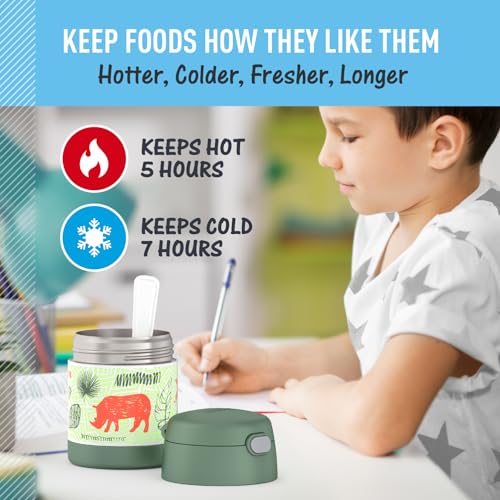 Image of THERMOS FUNTAINER Kids Food Jar with Spoon, 10oz, Jungle Kingdom