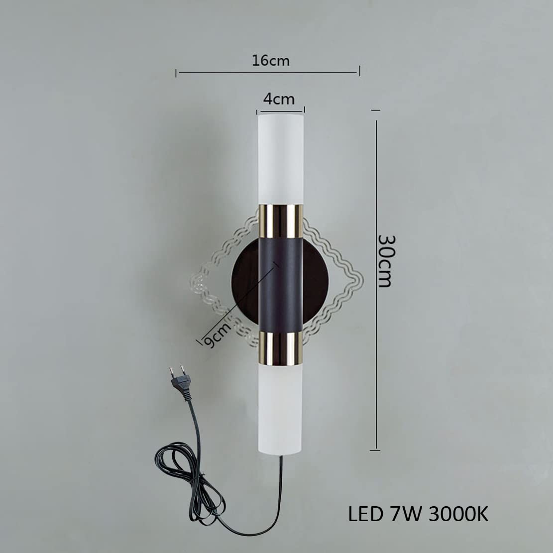 7W LED Wandleuchte mit Schalter und Stecker Schwarz Innen Wandlampe mit Kabel für Steckdose Schlafzimmer Warmweiß Wandbeleuchtung Modern Design Treppenlicht, 560lm