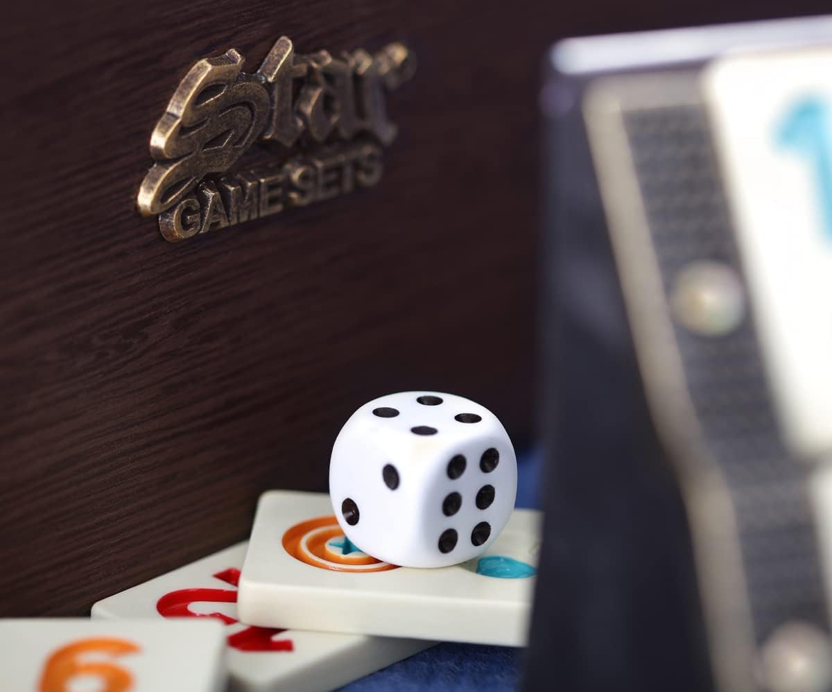 Semus Premium Holz Rummy/Okey Set – Dunkles Ahsap Okey Takimi mit handbemalten Melamin-Steinen, 104 Spielsteine, 2 Joker, 4 Aufsteller, Würfel, Tragetasche & Zubehör