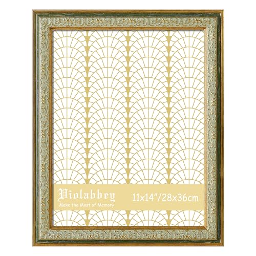 Image of VIOLABBEY 11x14 Picture Frame Green, Vintage Photo Frames Ornate without Mat for Tabletop or Wall Hanging