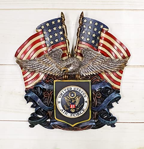 Ebros Gift YJUTAFF522 Patriotic Us United States Air Force Emblem With 2 Old Faithful American Flags Soaring Eagle Wall Decor Plaque 8 Inch High Military Honor Valor And Bravery Memorial Accent thumb #7