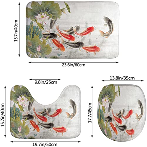 Badezimmerteppich-Set, 3-teilig, orientalische asiatische Tinte, Koi-Goldfisch, waschbare Badeteppiche, rutschfest, mit Rückenpolster, Konturteppich und Toilettendeckelbezug – Bild 3