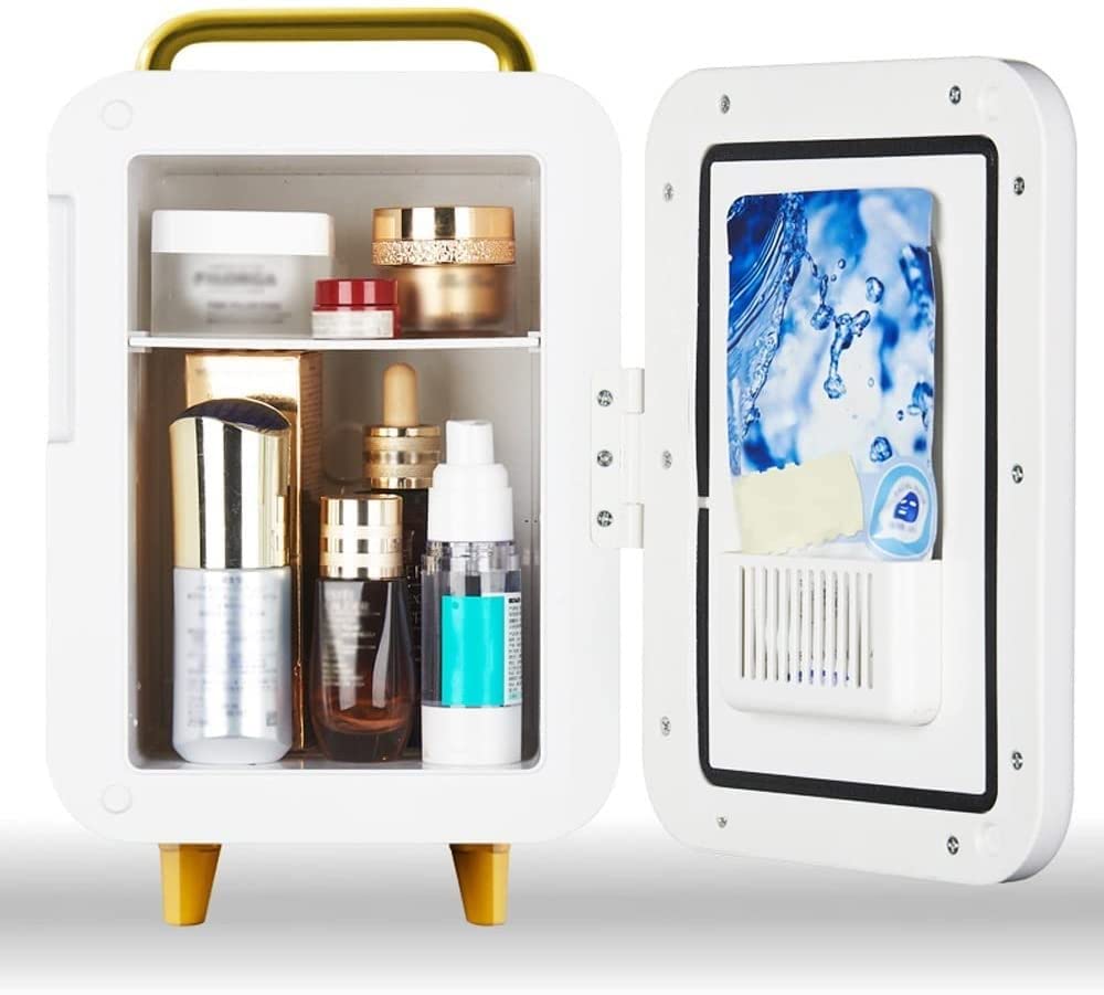 Mini Nevera Cosmética Portátil De 8 L, Nevera De Maquillaje De Belleza De 56 W, Congelador De Doble Uso para El Automóvil Y El Hogar con Asa para Dormitorio, Oficina O Dormitorio,Green