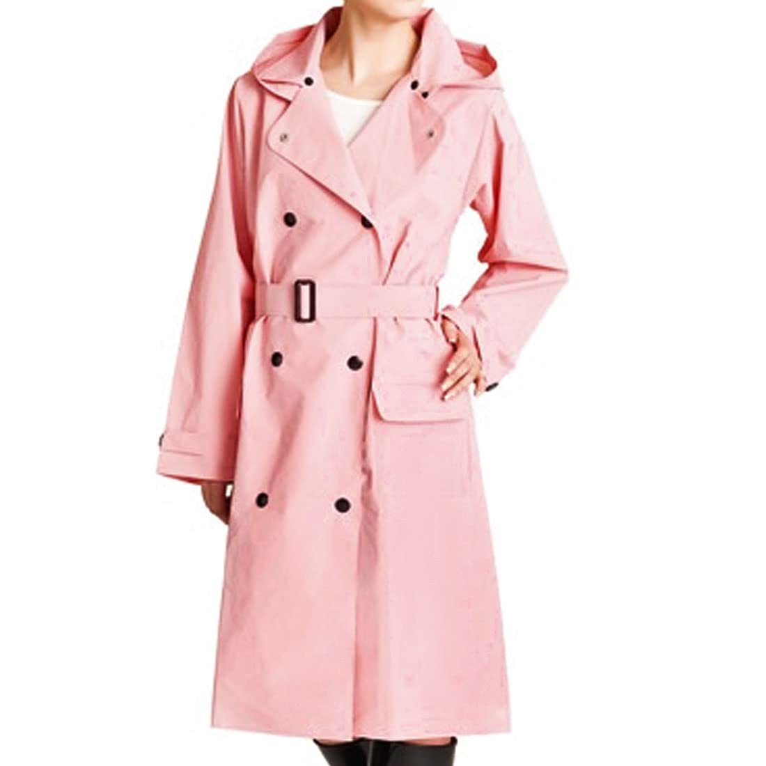 Ruilogod Damas rosa PVC con capucha impermeable Poncho Abrigo de lluvia W Cinturón de cintura