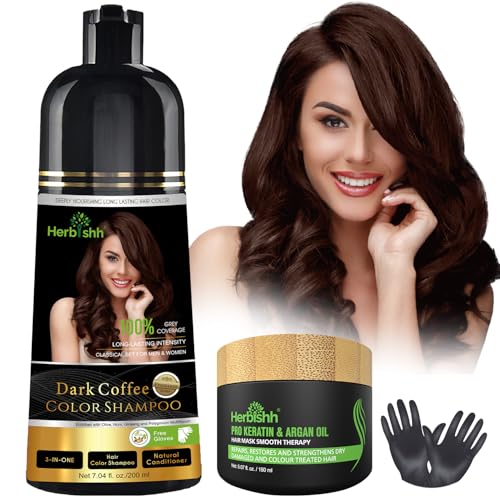Herbishh Dark Coffee Shampoo, Hair Dye Shampoo 3 in 1, 100% Grey Coverage, Demi-Permanent Hair Color for Men & Women+Argan Hair Mask image 4