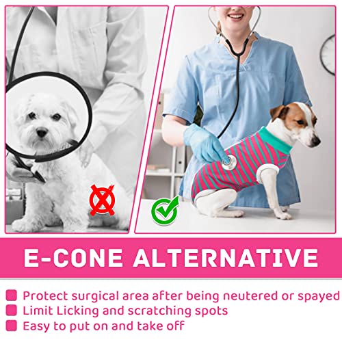 Image of BRKURLEG Small Dog Recovery Suit After Surgery, Abdominal Wound Protection, Back Zipper Spay Recovery Suit for Dogs & Cats, Soft Anti-Licking Puppy Onesie, Cone Alternative, Rose Red Stripes M