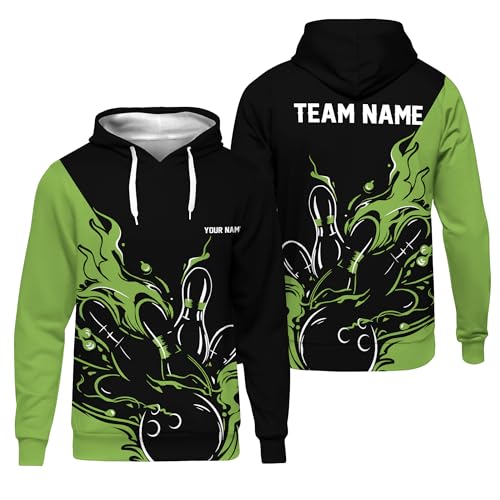 Unisex Bowling Hoody Personalized Unique Green Bowling Ball Long Sleeve Shirt For Birthday Printing Bowling Team Outfit