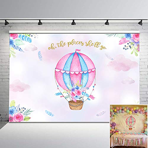 Mehofoto Hot Air Balloon Backdrop Adventure Baby Shower Photo Background for Girls' Birthday