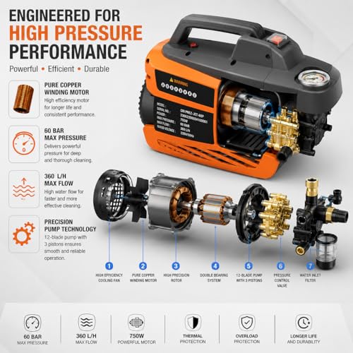 Image of CRI PREZJET-60P High Pressure Car Washer I 1hp Water Pump | 60 Bar Pressure Washer | 750W Copper Motor | 1HP Portable Power Washer | Foam Cannon, 5M Hose & Spray Gun | 1 Year Warranty