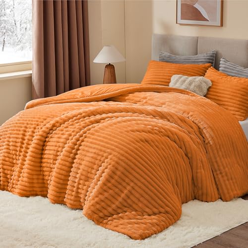 BEDELITE Fleece Twin Comforter Set -Super Soft & Warm Fluffy Burnt Orange Bedding, Luxury Fuzzy Heavy Bed Set for Winter with 1 Pillow case