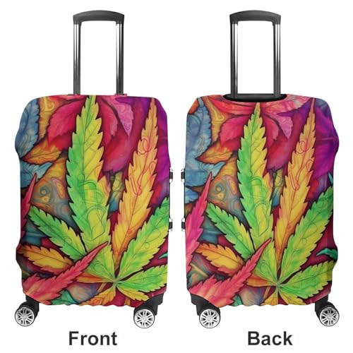 MultiColor Leaf Weed Art Luggage Cover, Washable Elastic Suitcase Cover Protector Fit 18-32 Inch Luggage3