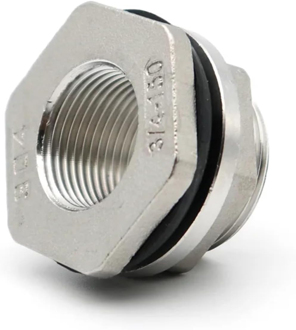 Bulkhead Fitting with Loose Key, 1/2" to 1.5" BSP Female/Male Thread, 304 Stainless Steel, Water Tank Connector(DN40)