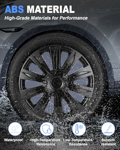 Image of ABX Hubcap Wheel Covers Hub Caps 16 Inch Set of 4 Black Universal Wheel Rim Cover R16 Stylish Car Decor Wheel Covers