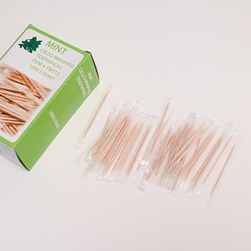 Miniatura 3 de Palillos de dientes de madera de menta envueltos  Dispensador fácil de usar, ideal para fiestas, catering, cena, almuerzo, restaurantes, oficinas,
