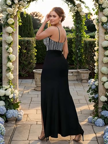 Image of Women's Sequin Prom Dress Evening Gowns for Formal Events | Elegant Sparkly Rhinestone Long Maxi Dresses for Formal Party,Gala,Wedding Guest,Fully Lined,Stretchy,Side Slit