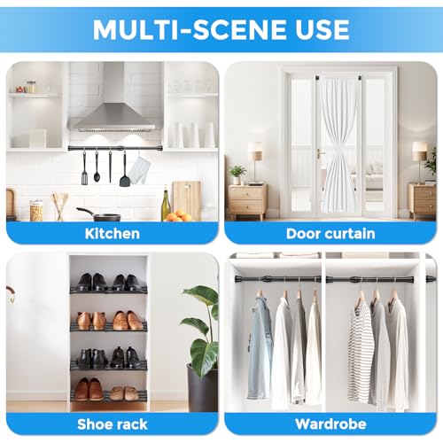 Image of 2 Pack Small Tension Rod 12 to 19 Inch Adjustable Tension Rod Mini Curtain Rod Spring Rod No Drilling Short Tension Rods for Windows, Cupboard, Kitchen, Black