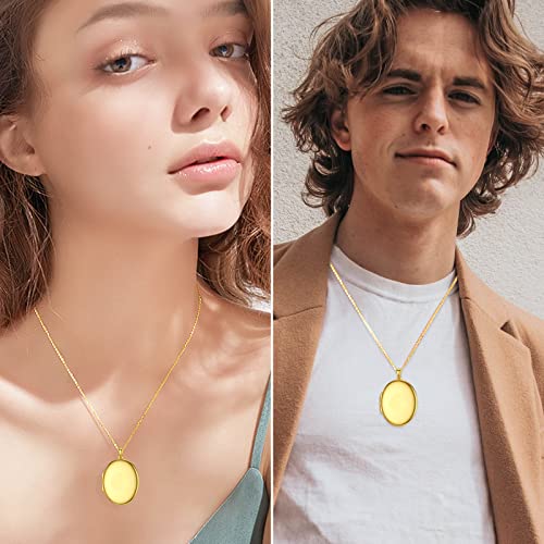SOULMEET 10K 14K 18K Solid Gold/Plated Gold Oval Locket That Holds Pictures Personalized Oval Sunflower/Starburst/Rose Locket With Solid Gold Chain Gift4