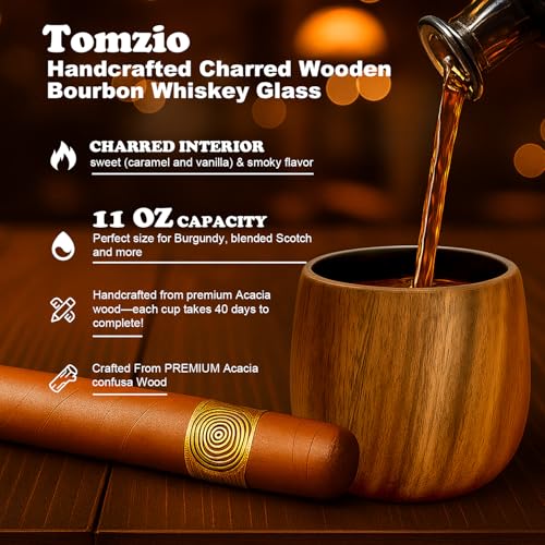 image for Tomzio Charred Wooden Bourbon Drinking Glass Set of 2,11oz Handcrafted