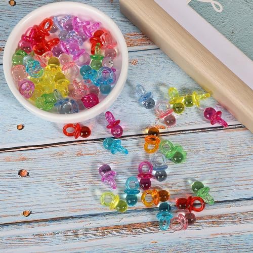 Image of Acrylic Pacifier,100Pcs Mini Infant Pacifiers Babys Shower Favors Party Decor Girl and Boy Baptism Soothing Nipples Toys Gender Reveal Party Favors Table Decoration (Transparent Mixed Color)