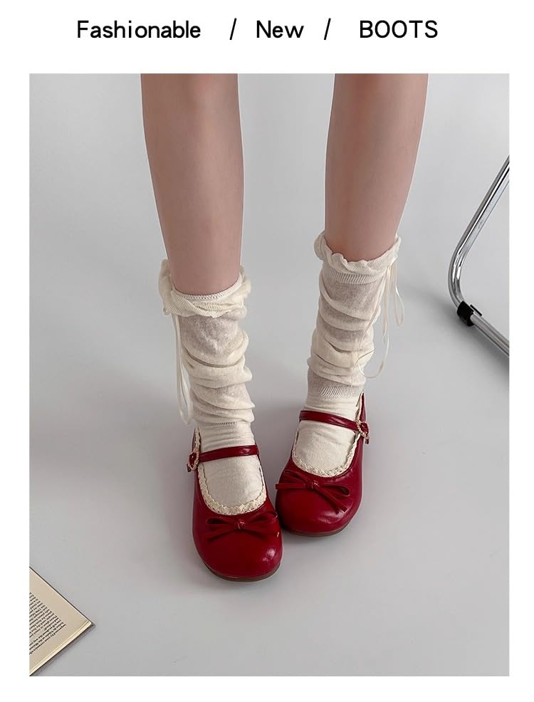 ZQW Cute Lolita Lace Mary Jane Shoes for Women Round Toe Bow Flats Sweet Kawaii Y2K Casual Walking Comfy Dressy Office3