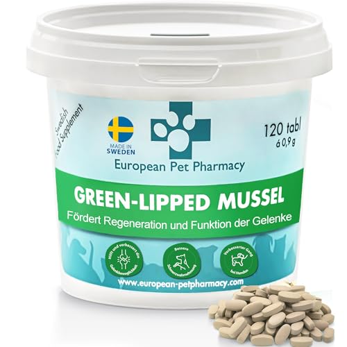 European Pet Pharmacy – Grünlippmuschel Gelenktabletten für Hunde und Katzen mit Glucosamin Chondroitin, Grünlippmuschel Hund - Nahrungsergänzung für Tiere ab 5 Monate - 120 Gelenktabletten Hund