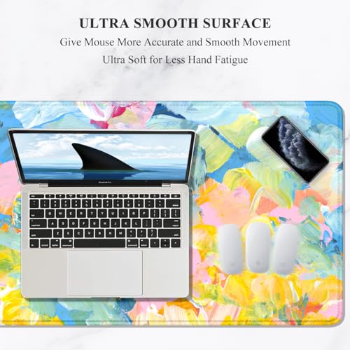 Image of Auhoahsil Desk Mouse Pad, Large Gaming Mousepad, XXL Desk Pad, Extended Long Superior Micro-Weave Cloth Non-slip Rubber Big Computer Mouse Mat for Gamer, Office & Home, 35 inch x 15 inch, Abstract Watercolour