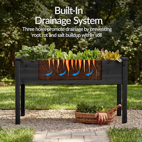 Image of Best Choice Products 48x24x30in Raised Garden Bed, Elevated Wood Planter Box Stand for Backyard, Patio, Balcony w /Bed Liner, 200lb Capacity - Black