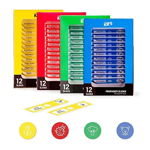 AMSCOPE-Kids 48pcs Kids Plastic Prepared Microscope Slides of Animals Insects Plants Flowers Sample Specimens for Stereo Microscopes