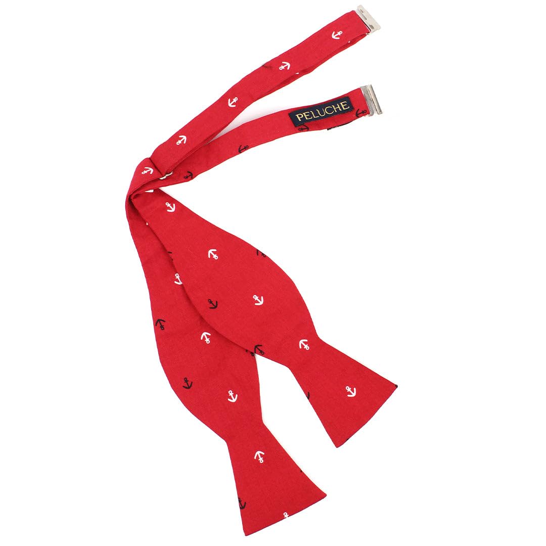 PELUCHE Anchor Print Red Open Bow Tie & Pocket Square Set for Men - Image 3 thumbnail