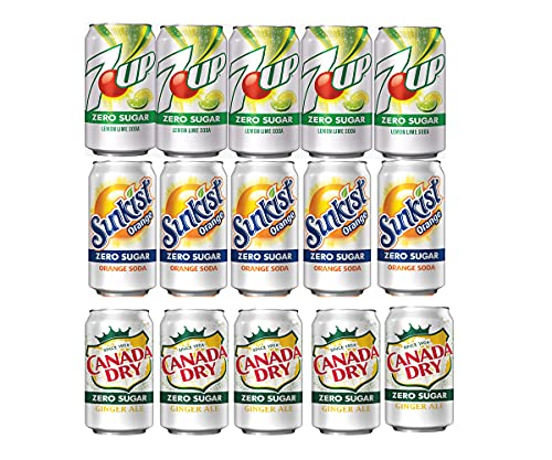 EVAXO LUV BOX - VARIETY ZERO SUGAR SODA , ( CANADA DRY ZERO SUGAR, 7UP ZERO SUGAR , SUNKIST ZERO SUGAR ) PACK OF 15 , 12 OZ CANS