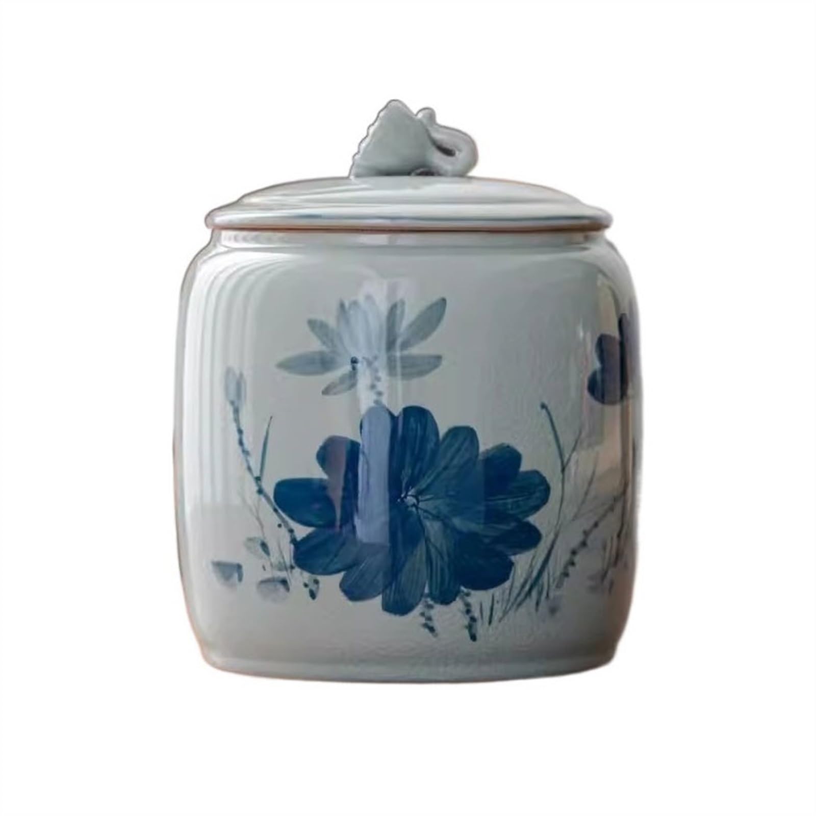 Hhaoran-9868 Ceramic Tea Canister Unique Crackle Pattern Ceramic Tea Storage Jar Hand Painted Lotus Sealed Large Warehouse Food Canisters for Kitchen