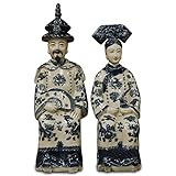 ChinaFurnitureOnline Blue and White Porcelain Qing Emperor and Empress Chinese Statue Set, 2 Pieces