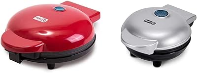 Dash DMG8100RD 8” Express Electric Round Griddle + Included Recipe Book, Red & DMS001SL Mini Maker Electric Round Griddle + Included Recipe Book, Silver