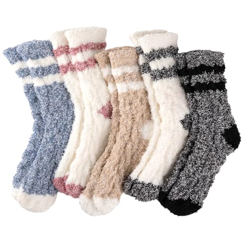Image of Fuzzy Socks for Women Cozy Fluffy Soft Warm Comfy Winter Slipper Socks 5 Pairs