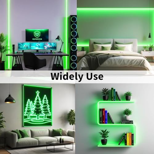 Image of 16.4 Feet LED Neon Strip Lights with 12V Adapter, Waterproof IP65, Silicone Flexible Rope Light for Home Wall Decor | Neon Lights | 5 Meter | Neon Rope Light | (Green)