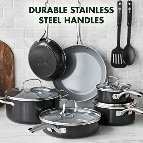 Greenpan Swift Healthy Ceramic Nonstick, 12 Piece Cookware Pots And Pans Set, Stainless Steel Handles, Pfas-Free, Dishwasher Safe, Oven Safe, Black #TOP7