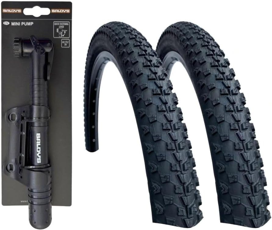 Baldys 27.5 x 2.25 Mountain Bike Tyres BLACK (PACK OF 2) + MINI PUMP