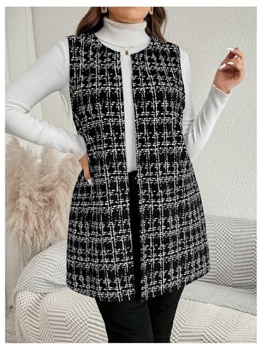MakeMeChic Women's Plus Size Blazer Vest Plaid Open Front Sleeveless Work Outerwear Jacket3